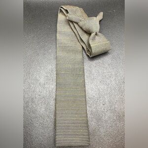 Elegant Blue and Gold Striped Square Clip On Men's Silk Blend Tie